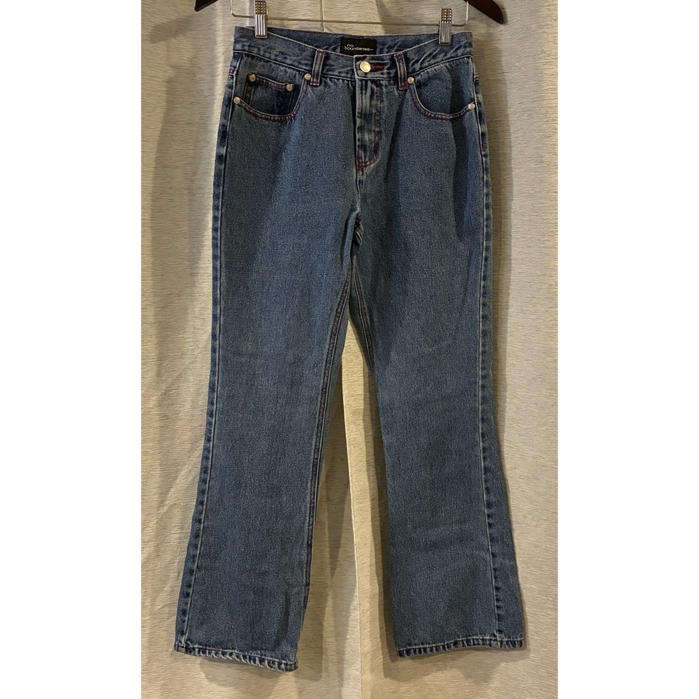 No Boundaries Y2K Embroidered Straight Leg Jeans Blue Red Stitch Juniors Size 5